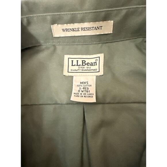 L.L.Bean Mens Wrinkle Resistant Short Sleeve Button-Up Shirt L Green - Picture 2 of 5
